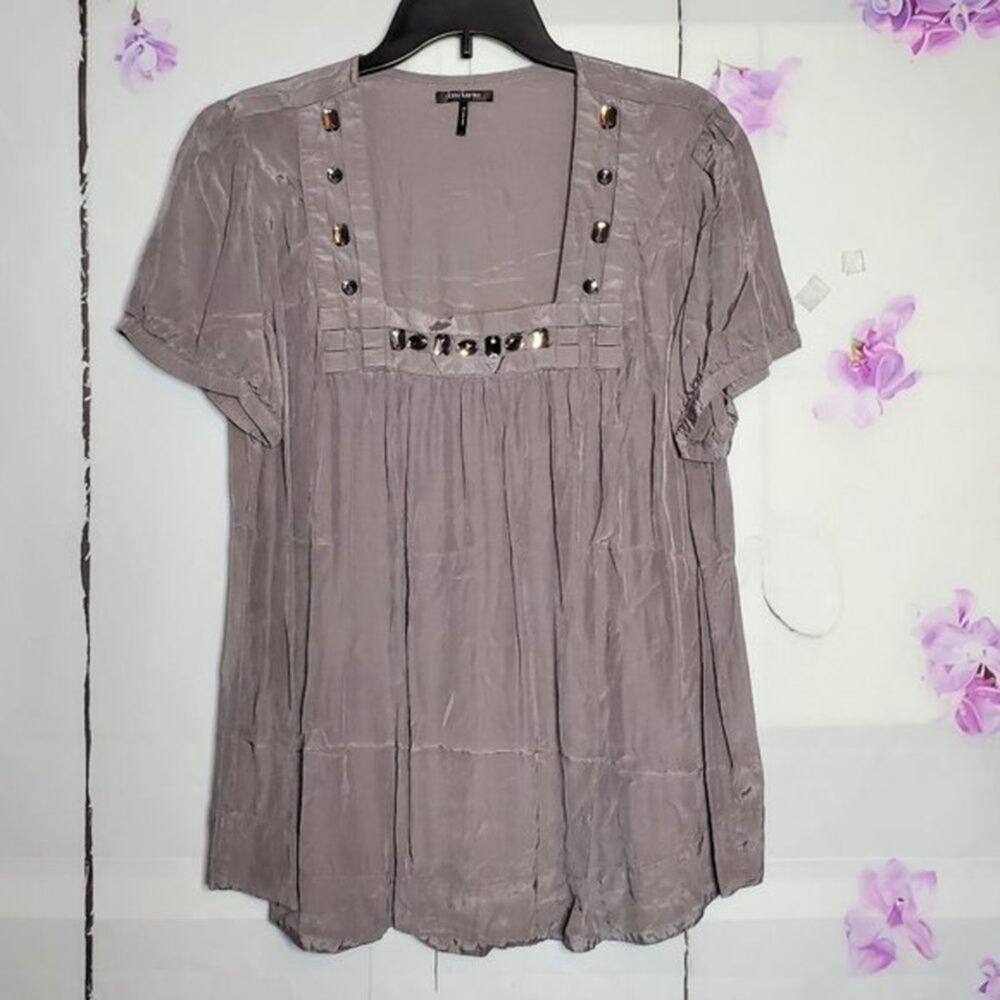 Daisy Fuentes Metallic Embellished Jewel Square Neck Blouse 1X